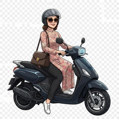 tạo ảnh một chiếc xe máy người phụ nữ trung niên đang ngồi...
