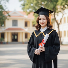 tạo ảnh 1 cô gái mặc áo dài trắng bên trong, bên ngoài mặc áo cử...