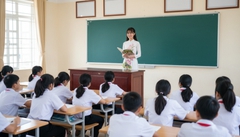 một học sinh 12 tuổi trẻ đẹp nữ mặc áo dài đang đứng trên...