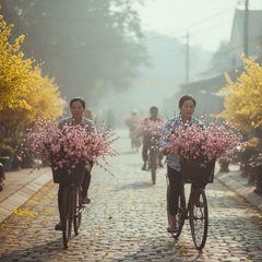 Chợ Tết mở ra trong làn sương mỏng của buổi sáng đầu năm. Con...