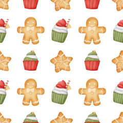 Hoạ tiết giáng sinh, bánh quy người gừng, bánh cupcake, bánh quy hình ngôi sao, nền trắng, bánh nướng, đồ ăn ngọt, họa tiết, giáng sinh, christmas pattern - Nattapohncha