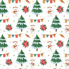 Hoạ tiết noel, họa tiết, giáng sinh, mùa đông, cây thông, người tuyết, hoa trạng nguyên, cờ dây, kẹo, màu xanh lá, màu đỏ, màu trắng, hình vẽ tay, christmas pattern - lyubovya
