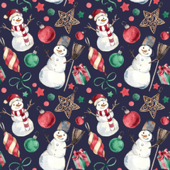 Mô hình noel, nền tím than, giáng sinh, noel, họa tiết, đồ họa, người tuyết, quả châu, hộp quà, ngôi sao, cây chổi, christmas pattern, navy background, christmas - yanamarkovskayalinum