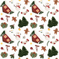 Hoạ tiết noel, họa tiết, giáng sinh, mùa đông, nhà, người tuyết, cây thông, quà, bánh gừng, bít tất, màu đỏ, màu xanh lá, màu trắng, christmas pattern, pattern, christmas - nunurules