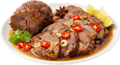 Bắp bò kho mật mía, bắp bò, nước mắm, tỏi, ớt, hoa hồi, chanh, món nhậu, đậm đà, ẩm thực việt nam, beef shank soaked in sugar cane, beef shank, fish sauce, garlic, chili, star anise