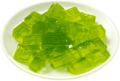 Thạch trà xanh, thạch xanh, thạch rau câu, thạch hình khối, topping, món tráng miệng, green tea jelly, green jelly, jelly, jelly cubes, topping, dessert
