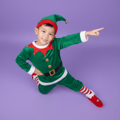 Bé trai, trẻ em, giáng sinh, trang phục yêu tinh, mũ yêu tinh, chỉ tay, vui vẻ, asian boy, child, christmas, elf costume, elf hat, pointing, cheerful