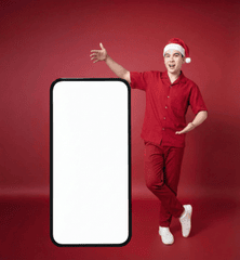 Chàng trai, mũ giáng sinh, nón noel, trang phục giáng sinh, giáng sinh, điện thoại thông minh, young man, santa hat, noel hat, christmas outfit, christmas, smartphone
