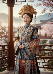 a fifteen-year-old Grand Princess of the Qing dynasty, adorned in magnificent...