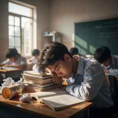 con người tỏ vẻ căng thẳng và mêt mỏi trên bàn học ở trường...