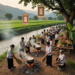Minh họa giá trị văn hóa xã hội của lễ hội Thổi Cơm, con...
