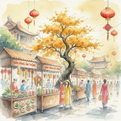 tạo 1 bức ảnh Hội chợ xuân có cắc hoạt động: Gian hàng ẩm...