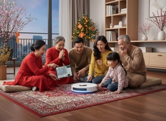 hãy tạo cho tôi một bức ảnh có bối cảnh tết, cả nhà quây...