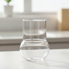 Một cốc thủy tinh 300ml, lùn, đáy tròn phình ra chút. Từ phần...