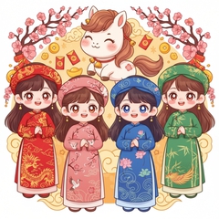 4 nhân vật nữ chibi, nhóm nữ F4, Tết Nguyên Đán 2026 – Năm Ngựa,...