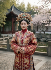 A fifteen-year-old Grand Princess of the Qing dynasty, adorned in magnificent...