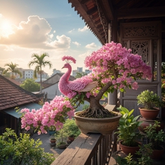 Tôi muốn một bức ảnh Bonsai bông giấy tạo thành con công màu...