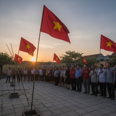 Khoảnh khắc kết thúc lễ hội Thổi Cơm, hoàng hôn trên sân...