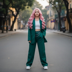 Thay bộ tóc hồng và bộ outfit kia vô hình ảnh người kia khuôn mặt...