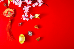 Hoa đào, đồng tiền, trang trí tết, phóa hoa, Peach blossoms, coins, Lunar New Year decorations, fireworks - EyeEm