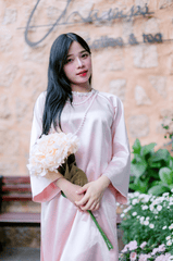 Áo dài hồng, áo dài, cô gái, con gái ôm hoa, hoa, flower, girl - Nguyễn Tiến Thịnh 3