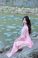 Áo dài hồng, áo dài, tết, xuân, cô gái, con gái ôm hoa, hoa, flower, girl - Sơn Ngọc 7