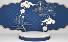 Nền xanh dương, bục sản phẩm, tết, truyền thống - navamin 2