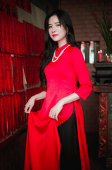 Áo dài đỏ, cô gái, không khí tết, dạo phố tết, truyền thống, red ao dai, girl, Tet atmosphere, strolling through Tet streets, tradition. - PillyNG 4