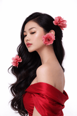 Cô gái, tạo dáng thanh lịch, phụ nữ, đầm trễ vai, màu đỏ đô, girl, elegant posing, woman, off shoulder dress, dark red 4