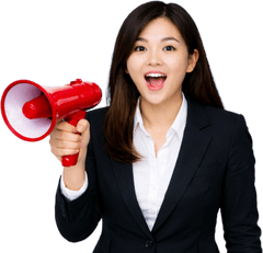 Cô gái, cầm loa thông báo