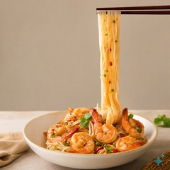 Hãy tạo cho tôi một hình ảnh bao gồm 8 con tôm chính và những sợi mì
đôi đũa gắp những...