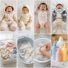 hình ảnh sai lầm khi chọn đồ mùa đông cho bé sơ sinh: quá dày, quá cứng, size vừa khít,...