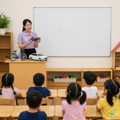 tôi muốn tạo ảnh một giáo viên đang dạy học về việc nhận biết các phương tiện giao...