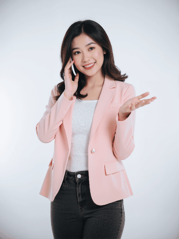 Cô gái, con gái, phụ nữ, nhân viên văn phòng, nhân viên, áo hồng, điện thoại, quảng cáo, Việt Nam