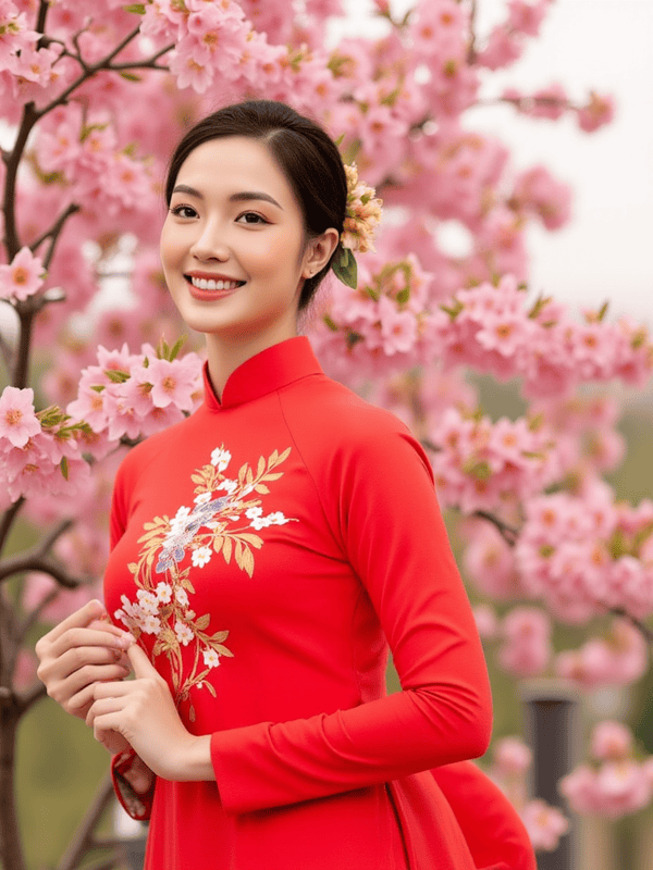 Con gái, cô gái, phụ nữ, áo dài, trang phục, Việt Nam, Tết, xuân, hoa đào (2)