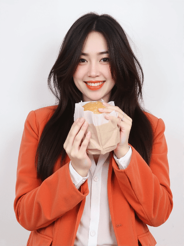 Cô gái, con gái, phụ nữ, học sinh, sinh viên, thực phẩm, bánh mì, quảng cáo, Việt Nam 1