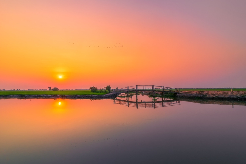 Hoàng hôn, sông, cầu, miền tây, nông thôn, sunset, Việt Nam - thaibaofoto