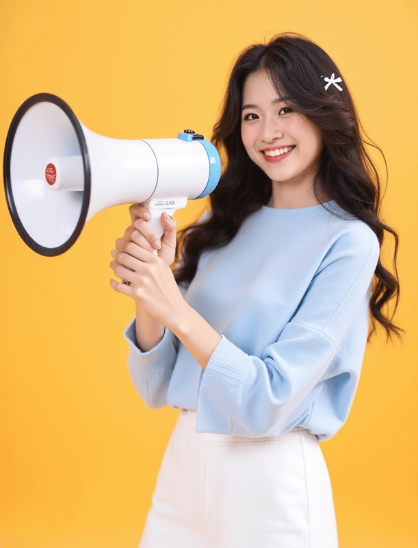 Con gái, cô gái, nữ, girl, học sinh, sinh viên, người mẫu, cầm loa phát thanh, Việt Nam