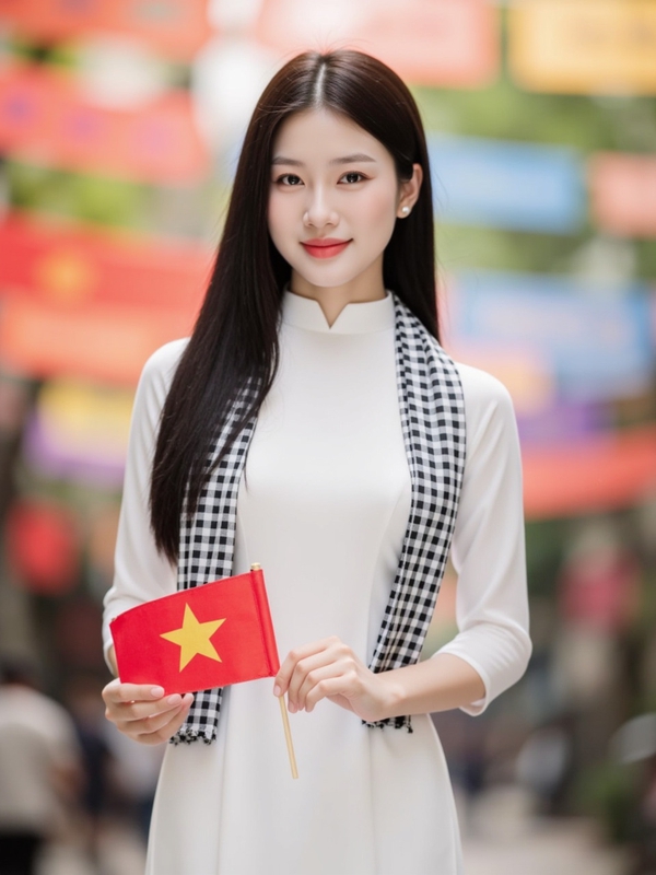 Áo dài, học sinh, sinh viên, con gái, cô gái, girl, phụ nữ, lá cờ, cờ, khăn rằn, Việt Nam, VietNam, Vietnamese