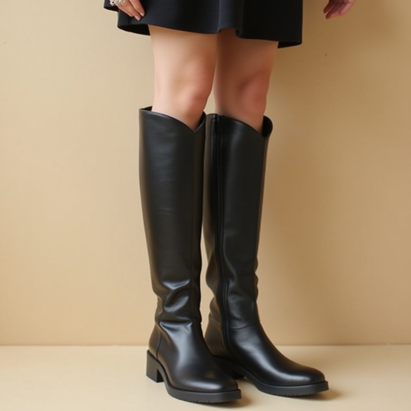 Bốt cao cổ, knee-high boots, da, leather, phong cách, fashion, cổ điển, classic, nền trung tính, neutral background 2