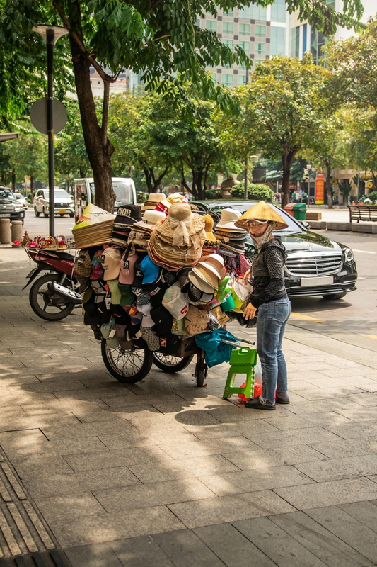 Xe đẩy hàng, vendor cart, Vietnam, Việt Nam, người bán hàng rong, street vendor, nón lá, conical hat - Tường Chopper