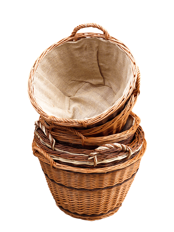 Giỏ mây tre, wicker basket, thủ công, handmade, có quai, with handle, lót vải bố, burlap lined, truyền thống, traditional - garten-gg