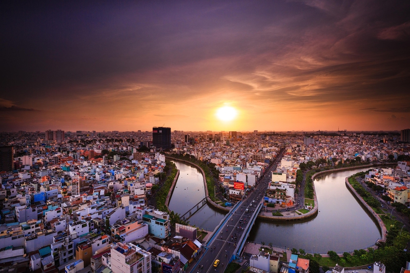 Thành phố, city, Sài Gòn, Saigon, hoàng hôn, sunset, đô thị, urban landscape, sông và cầu, river and bridge,- Quangpraha