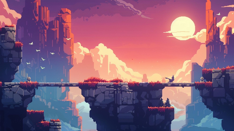 Phong cảnh, hoàng hôn, sunset, pixel, pixel art, nền, hình nền, background