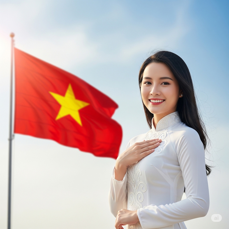 Cô gái Việt Nam, áo dài truyền thống, lá cờ Việt Nam, flag, Tổ Quốc, cô gái, girl, Việt Nam