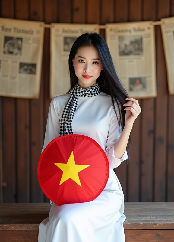 Áo dài, sinh viên, con gái, cô gái, girl, phụ nữ, lá cờ, cờ, khăn rằn, Việt Nam, VietNam, Vietnamese