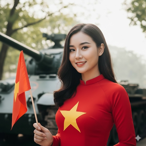 Thiếu nữ, young woman, cô gái, girl, áo dài, vietnamese dress, patriotism, lòng yêu nước, cờ đỏ, red flag
