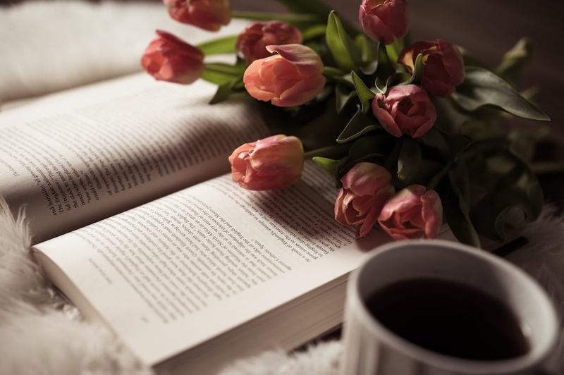 Rose, hoa hồng, coffee, cà phê, glass mug, cốc thủy tinh, book, sách, bed, giường - Feyza Daştan