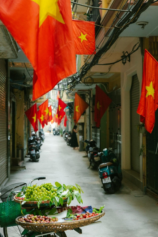 Lá cờ Việt nam, flag, Hà Nội, khung cảnh Việt, góc hẻm Hà Nội, hàng rong, alley corner, Việt Nam - HONG SON 1