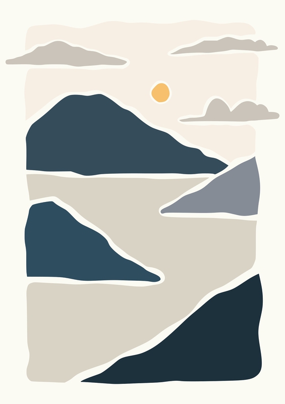 Mountain, núi, pastel, nhẹ nhàng, sun, mặt trời, mây, cloud, illustration, minh họa, minimalist, tối giản- yayangart 5